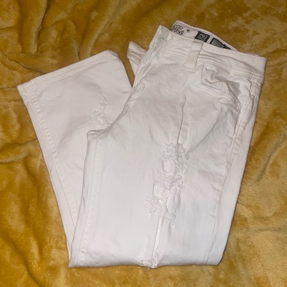 Distressed White Crop Jeans
